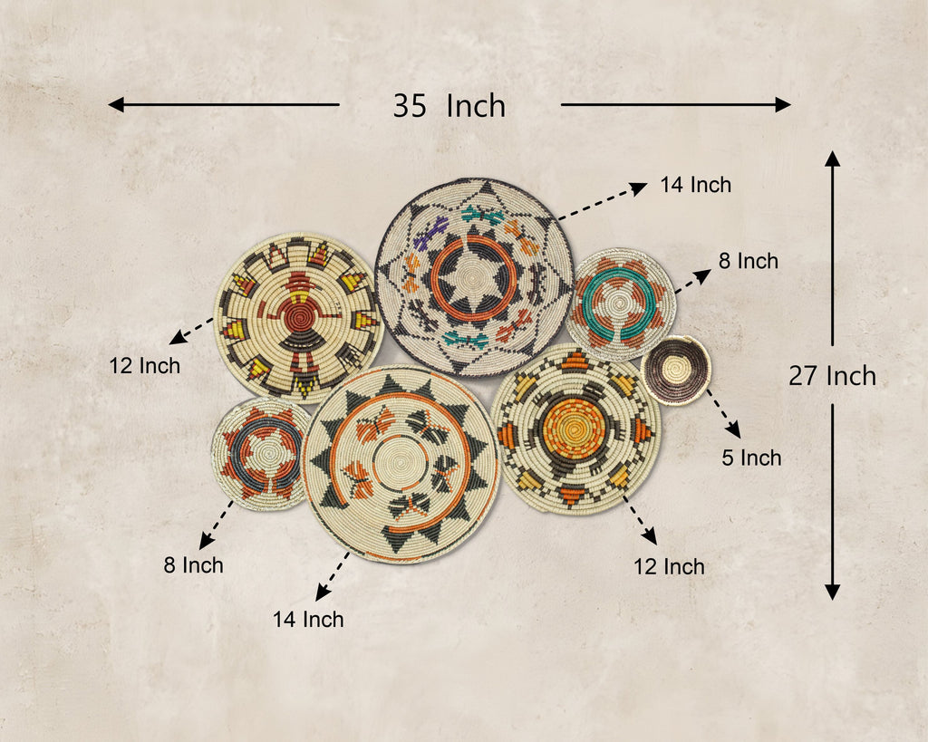 Set of 7 Handwoven wall baskets Set 39-7-N