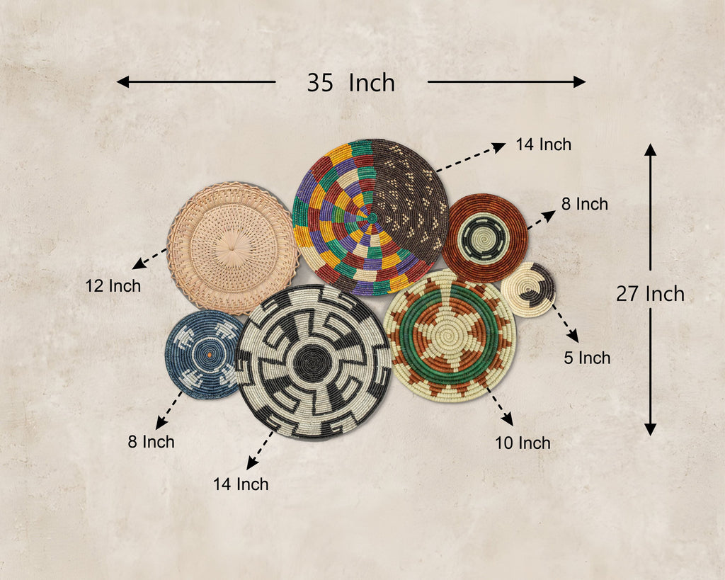 Set of 7 Handwoven wall baskets Set 48-7-N