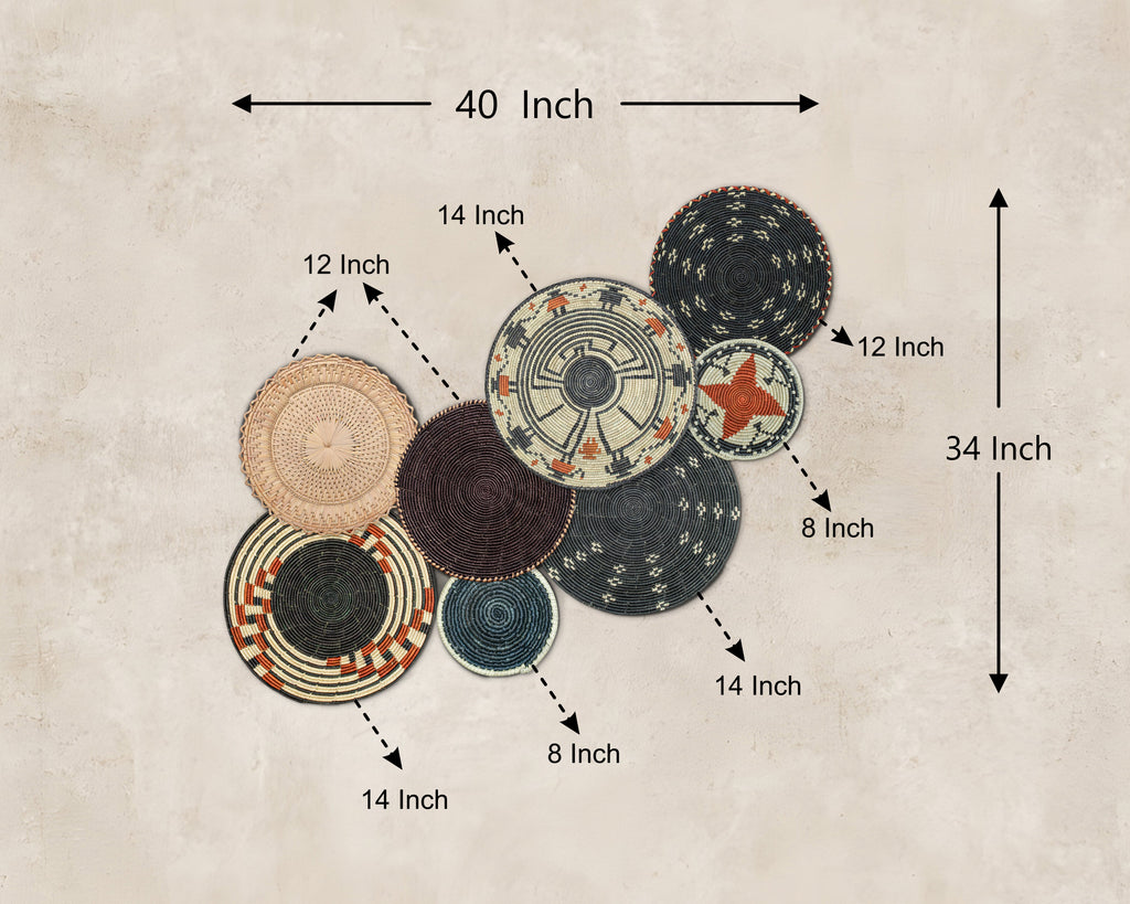 Set of 8 Handwoven wall baskets SET-345-8 N