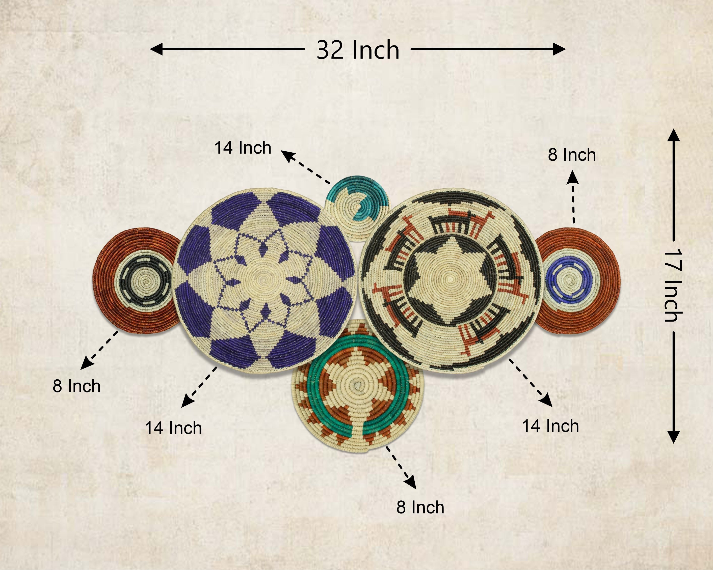 Set of 6 Handwoven wall baskets SET-293-6 N