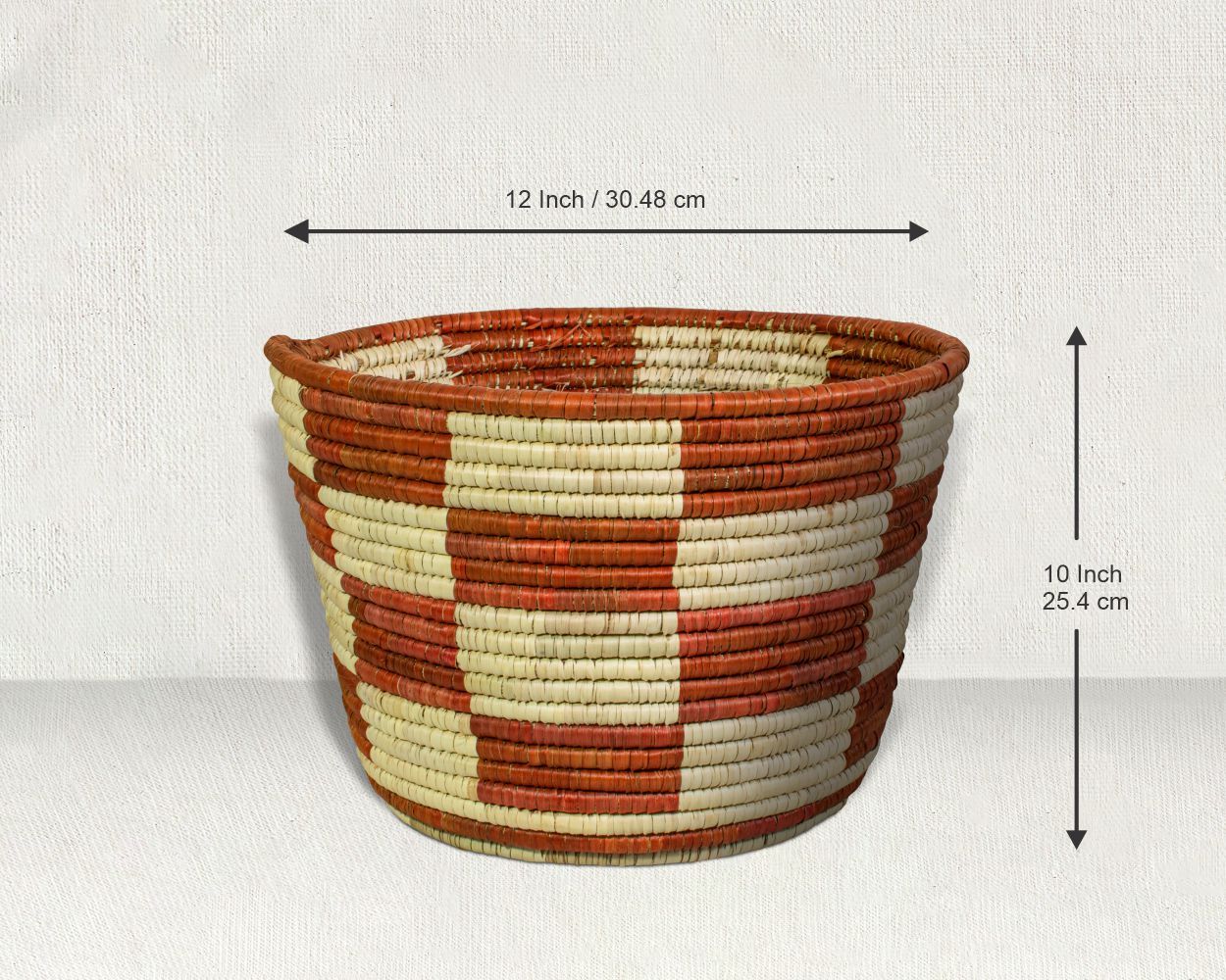 Checkered Brown Handwoven Planter Basket - 12-inch PB-909