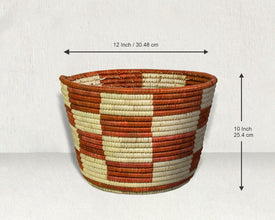 Checkered Brown Handwoven Planter Basket - 12-inch