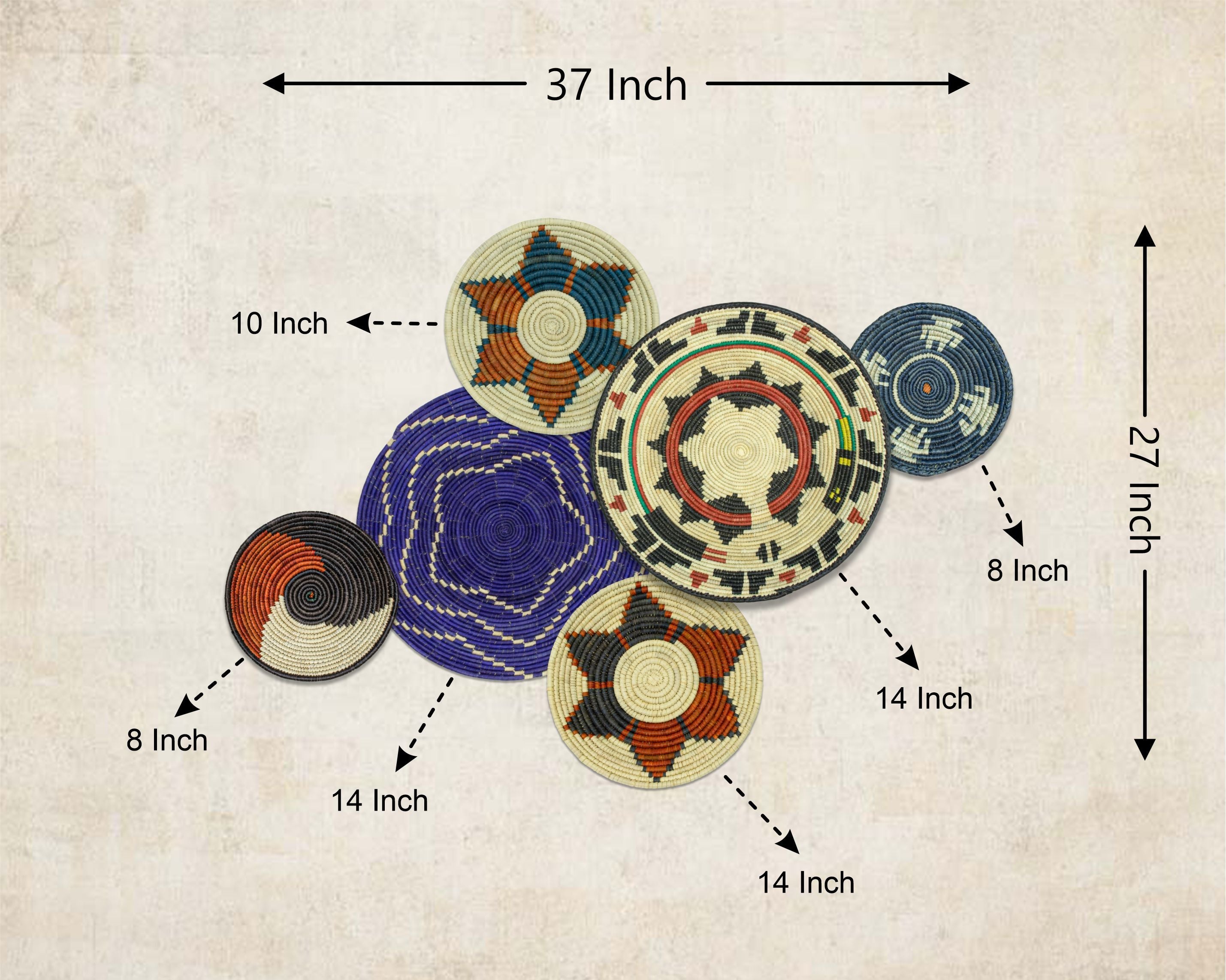 Set of 6 Handwoven wall baskets SET-282-6 N