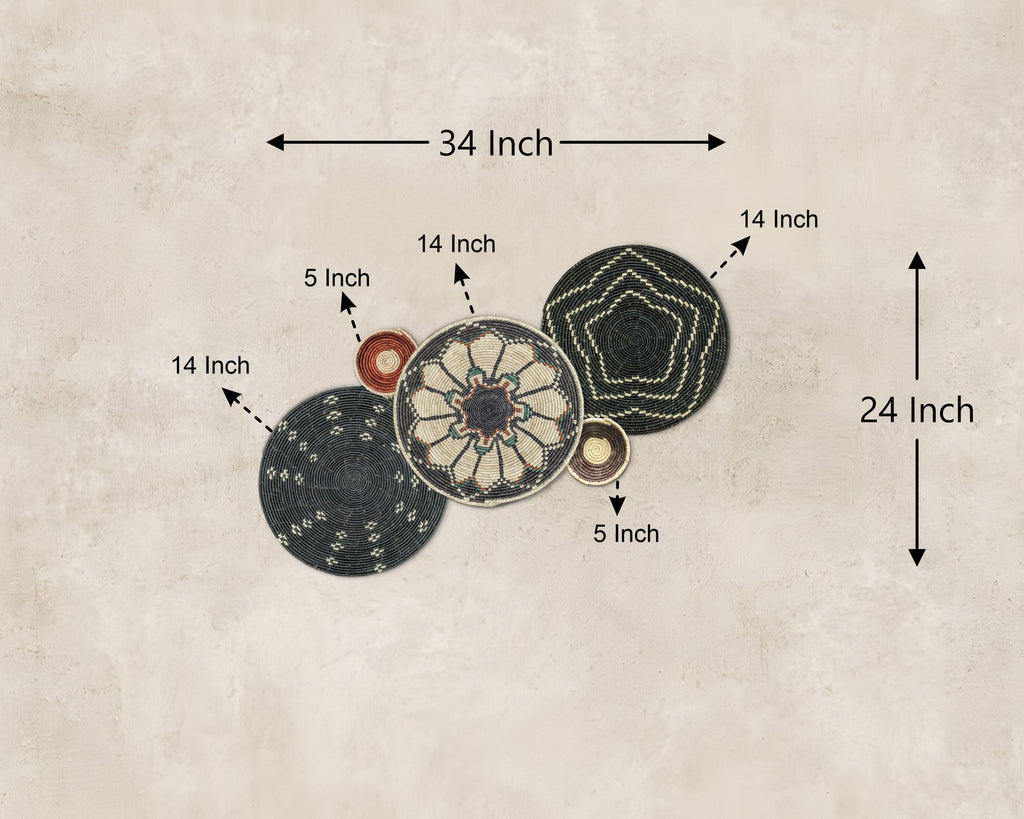 Set of 5 Handwoven wall baskets SET-62-5 N