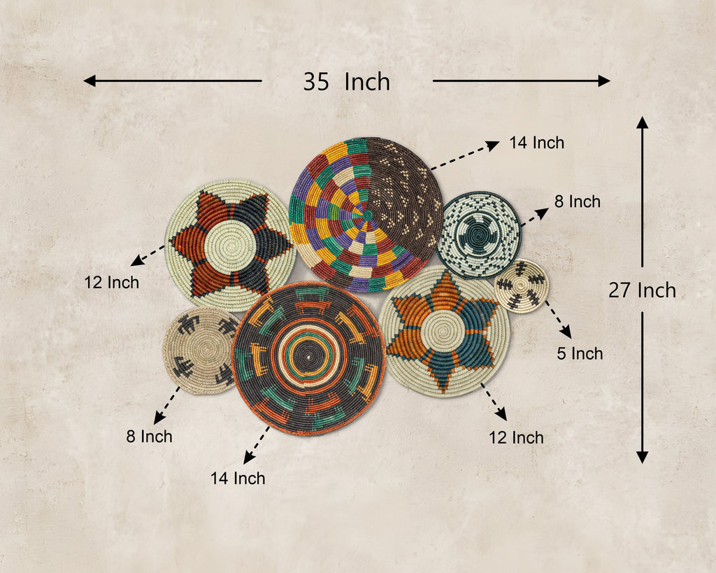 Set of 7 Handwoven wall baskets Set 42-7-N