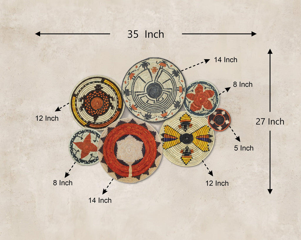 Set of 7 Handwoven wall baskets Set 38-7-N