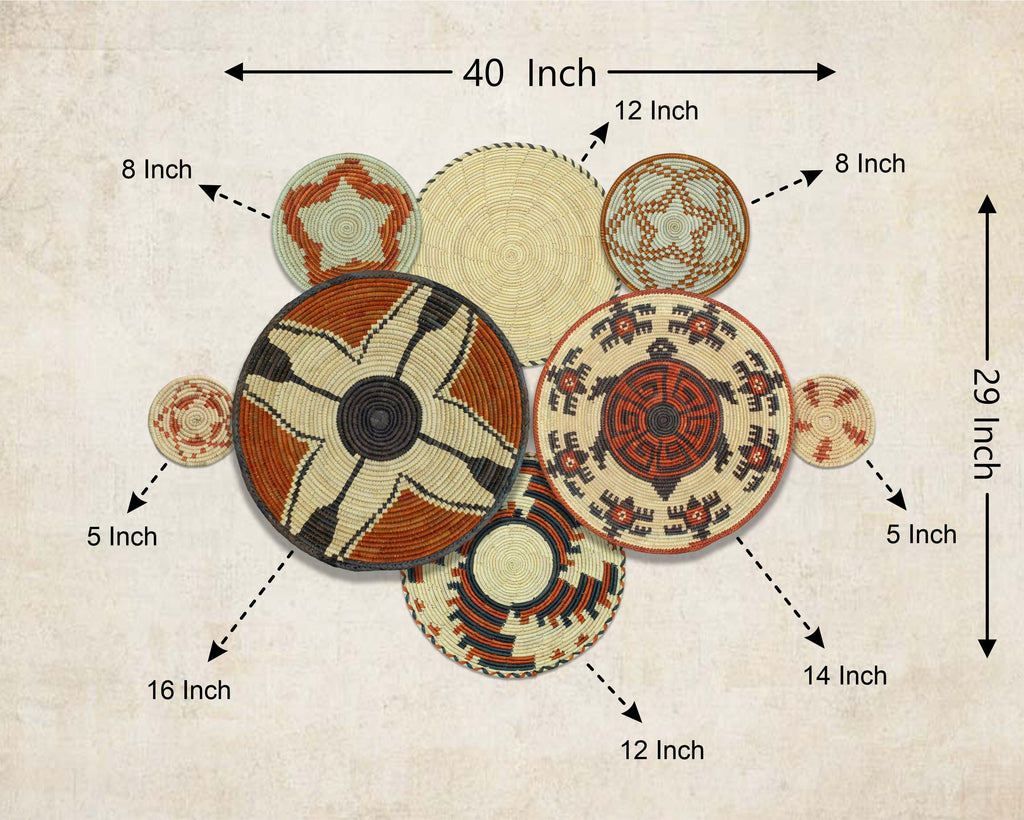 Set of 8 Handwoven wall baskets SET-358-8 N