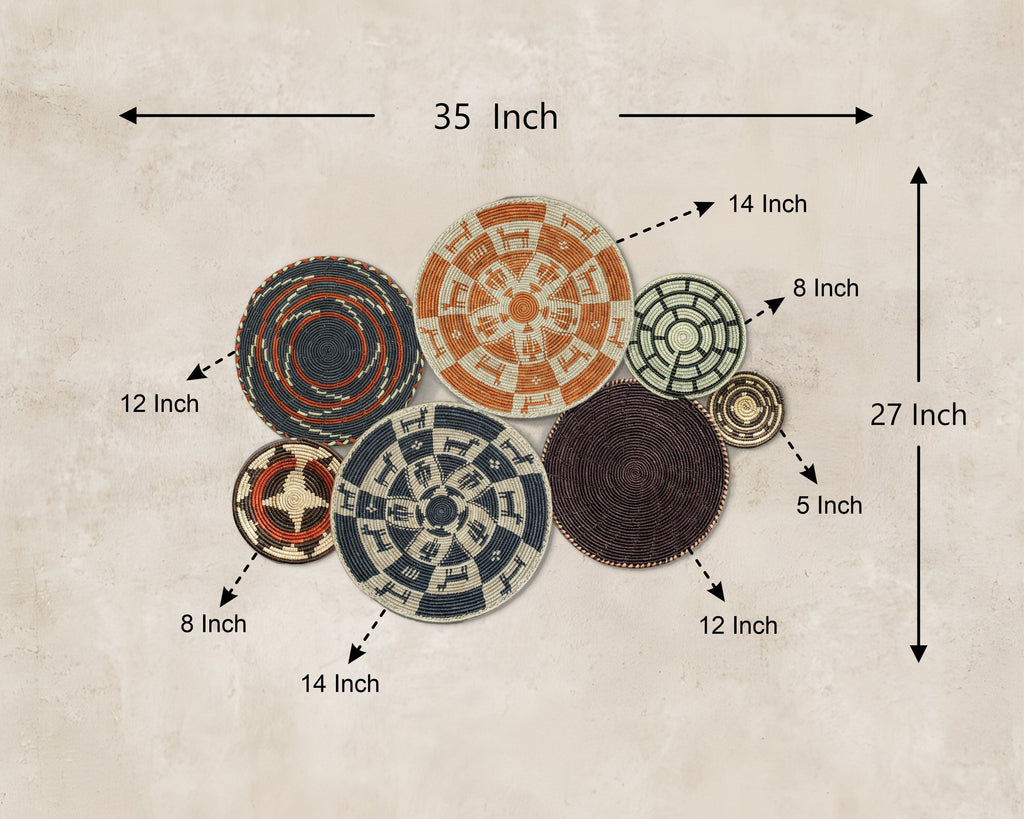 Set of 7 Handwoven wall baskets Set 45-7-N