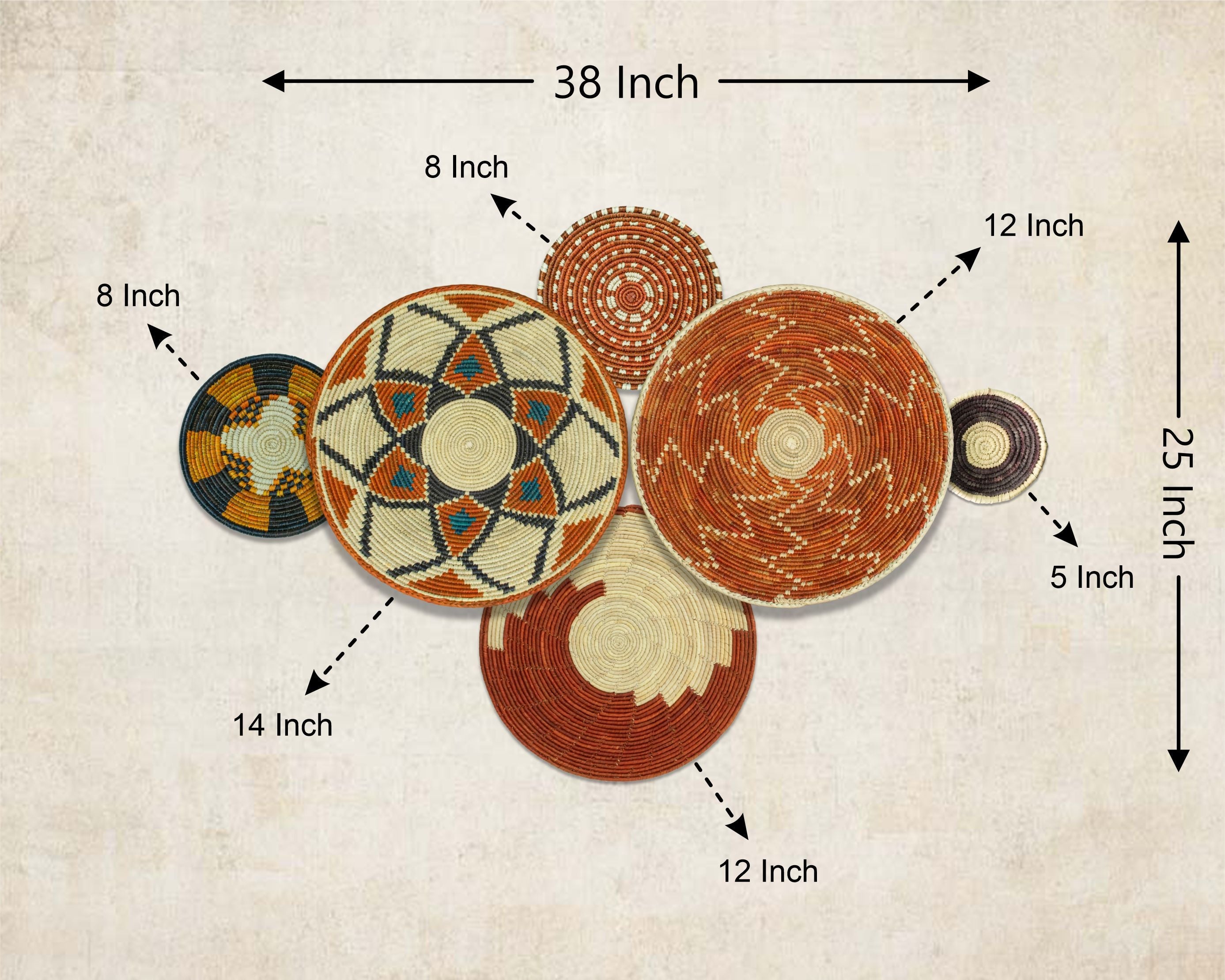 Set of 6 Handwoven wall baskets SET-399-6 N