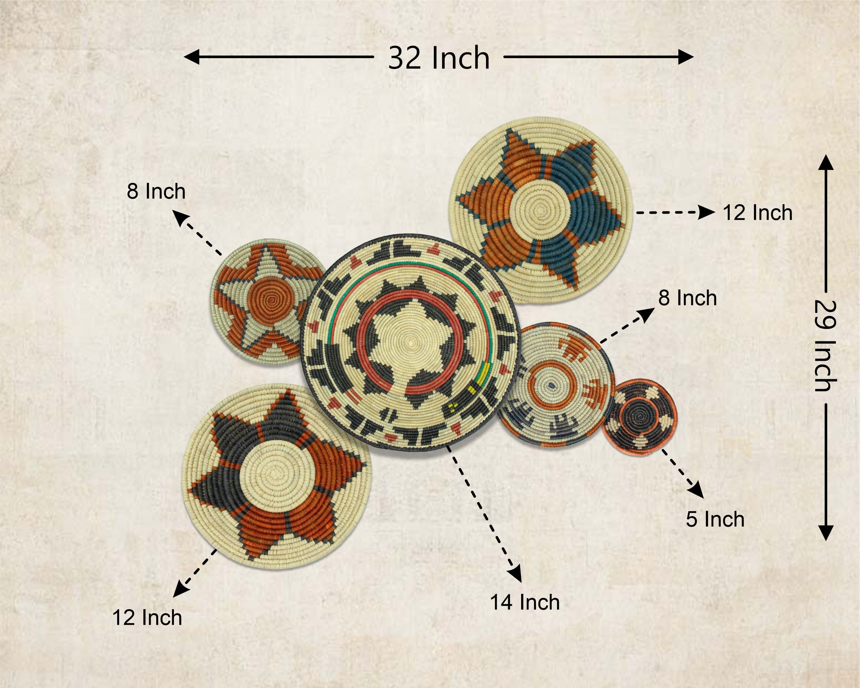 Set of 6 Handwoven wall baskets SET-394-6 N