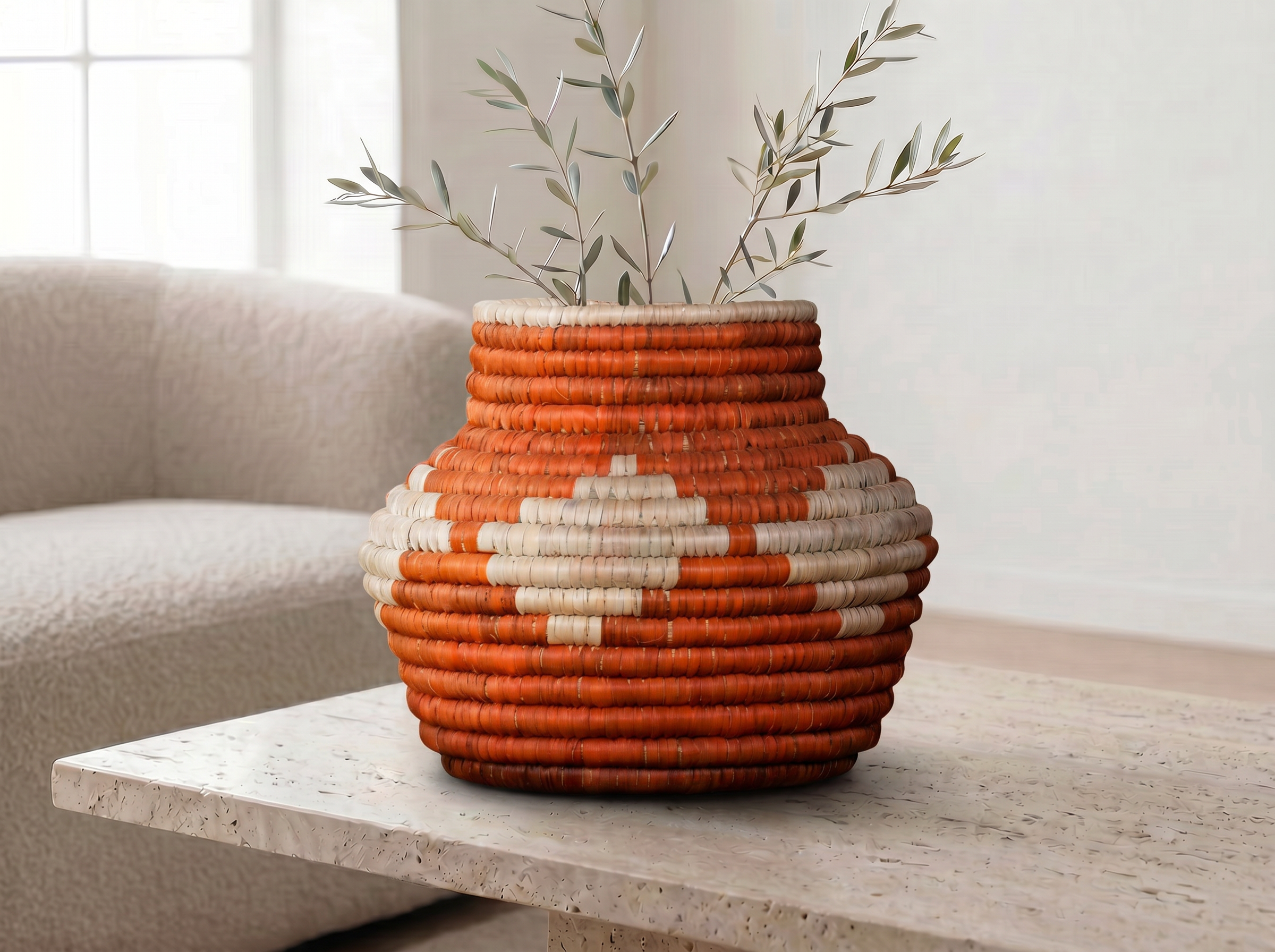 Orange Medallions Coiled Vase