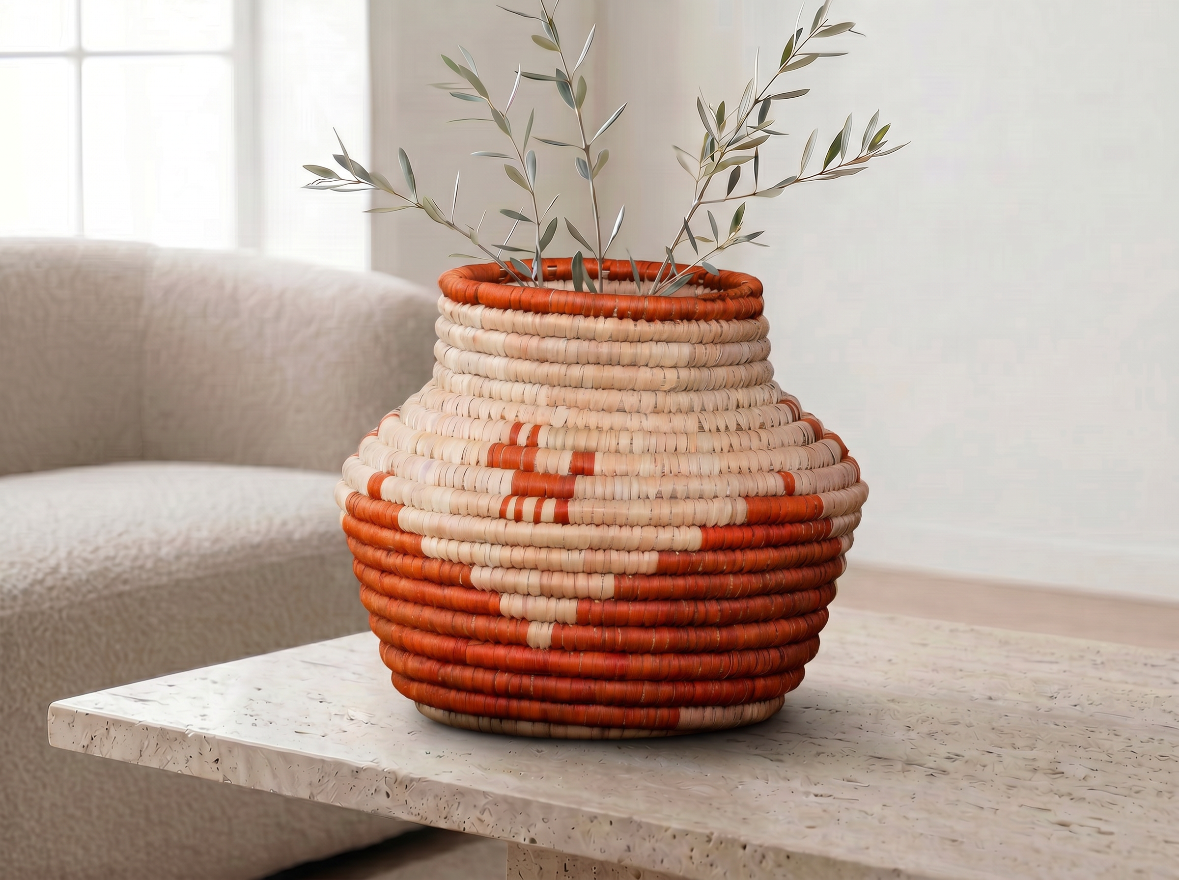 Orange Dog Triangles Small Coiled Vase Potter