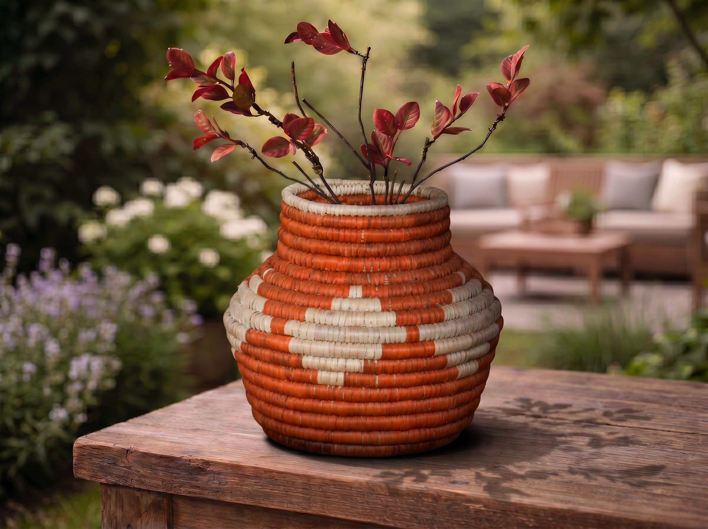 Orange Medallions Coiled Vase
