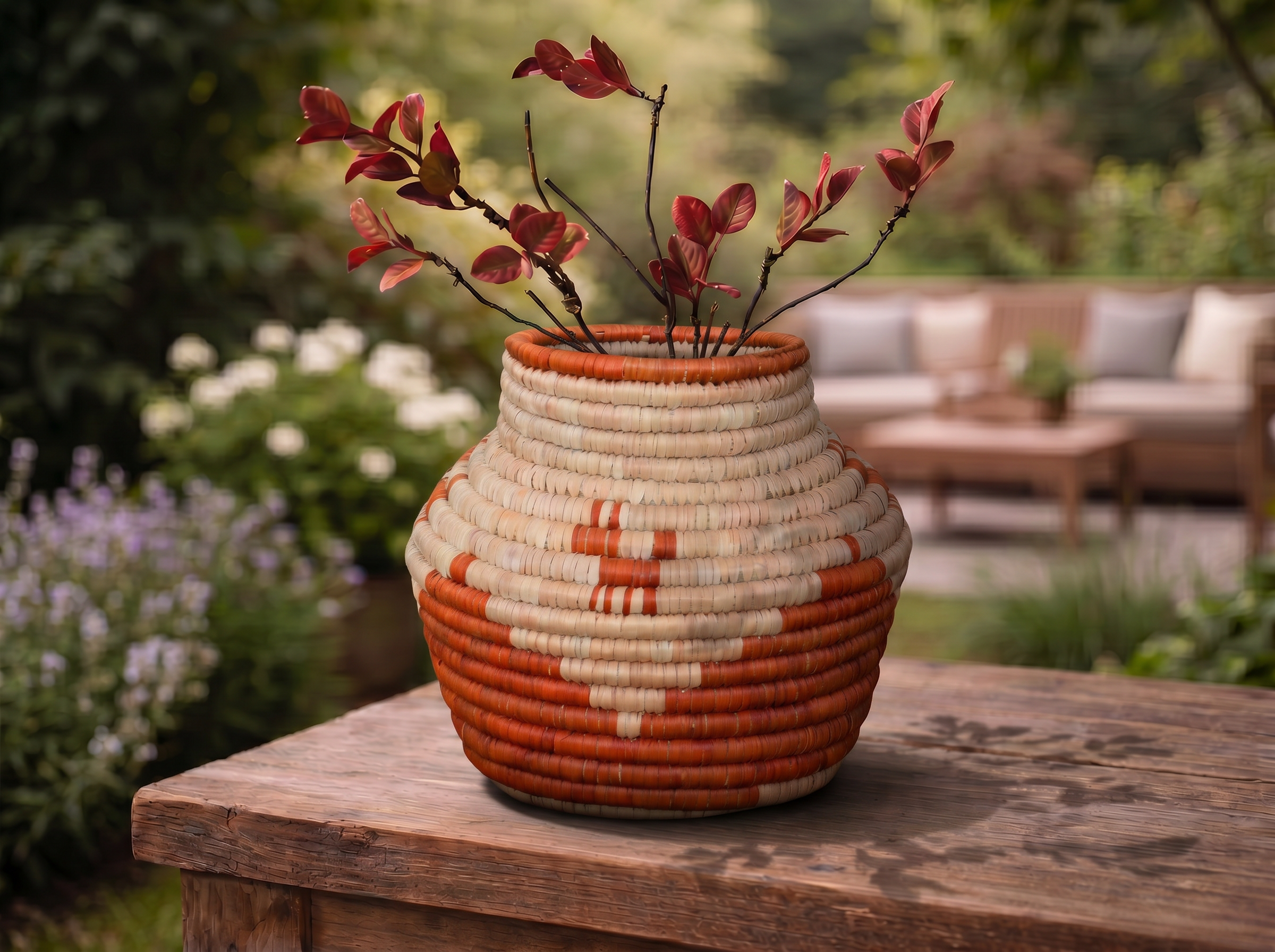 Orange Dog Triangles Small Coiled Vase Potter