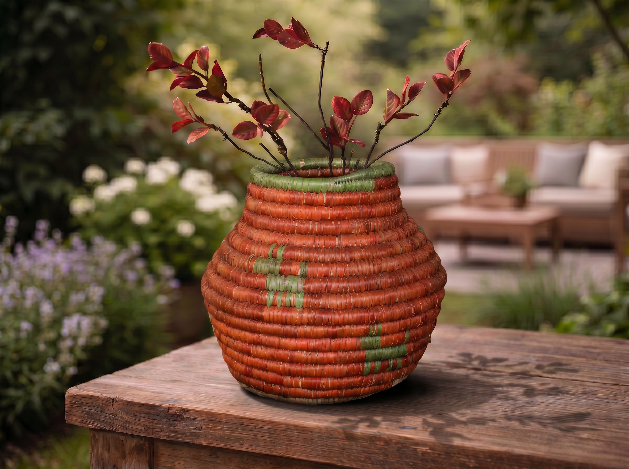 Red Coral Small Coiled Vase Potter