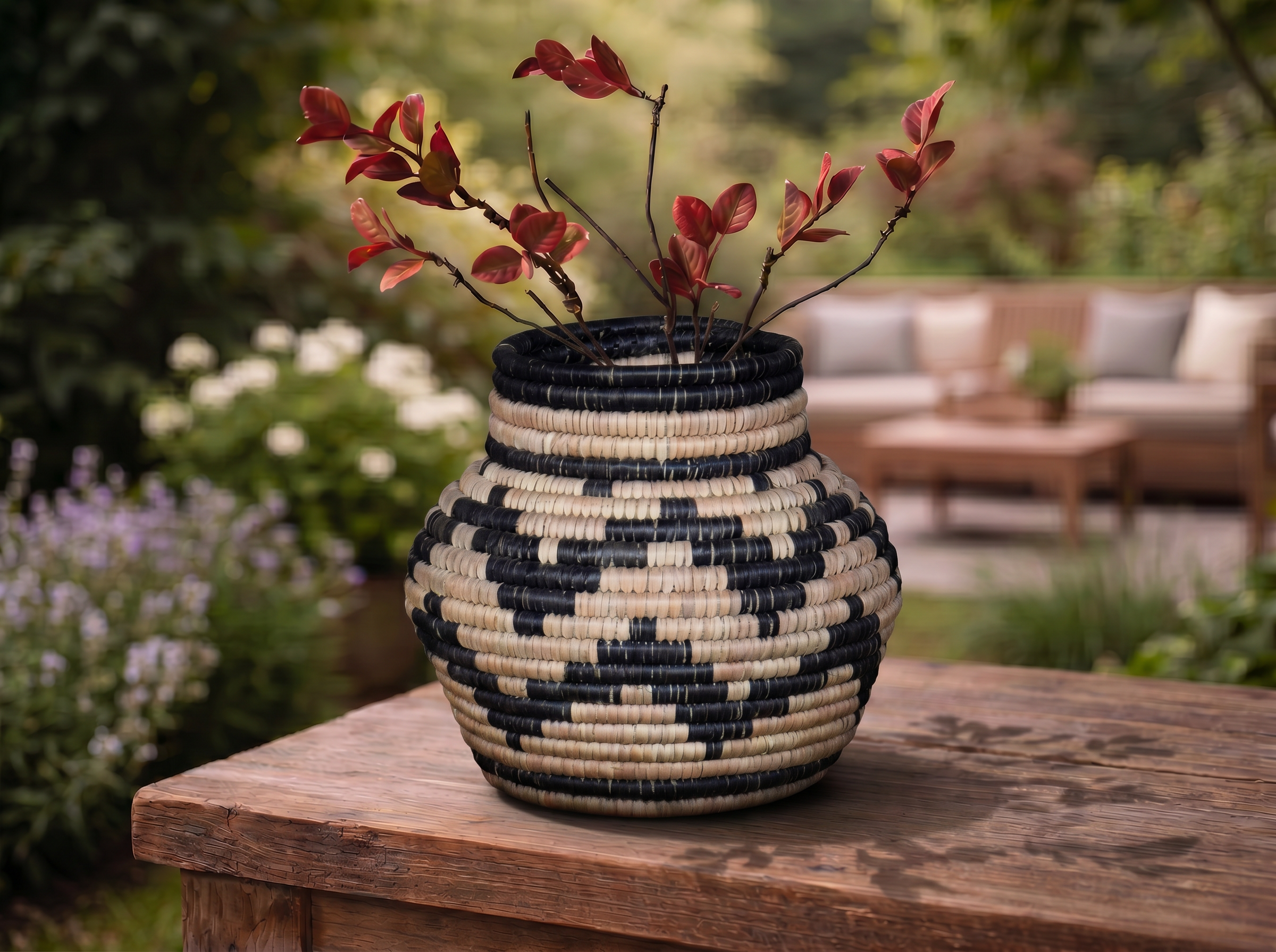 Black Waves Coiled Vase