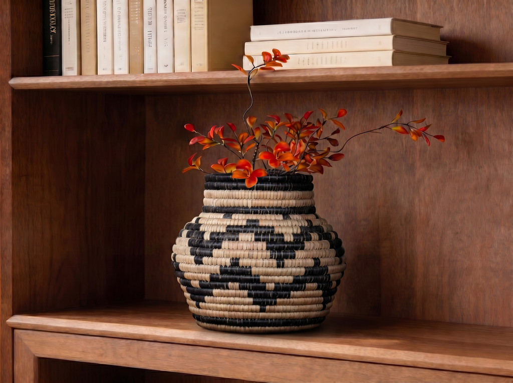 Black Waves Coiled Vase