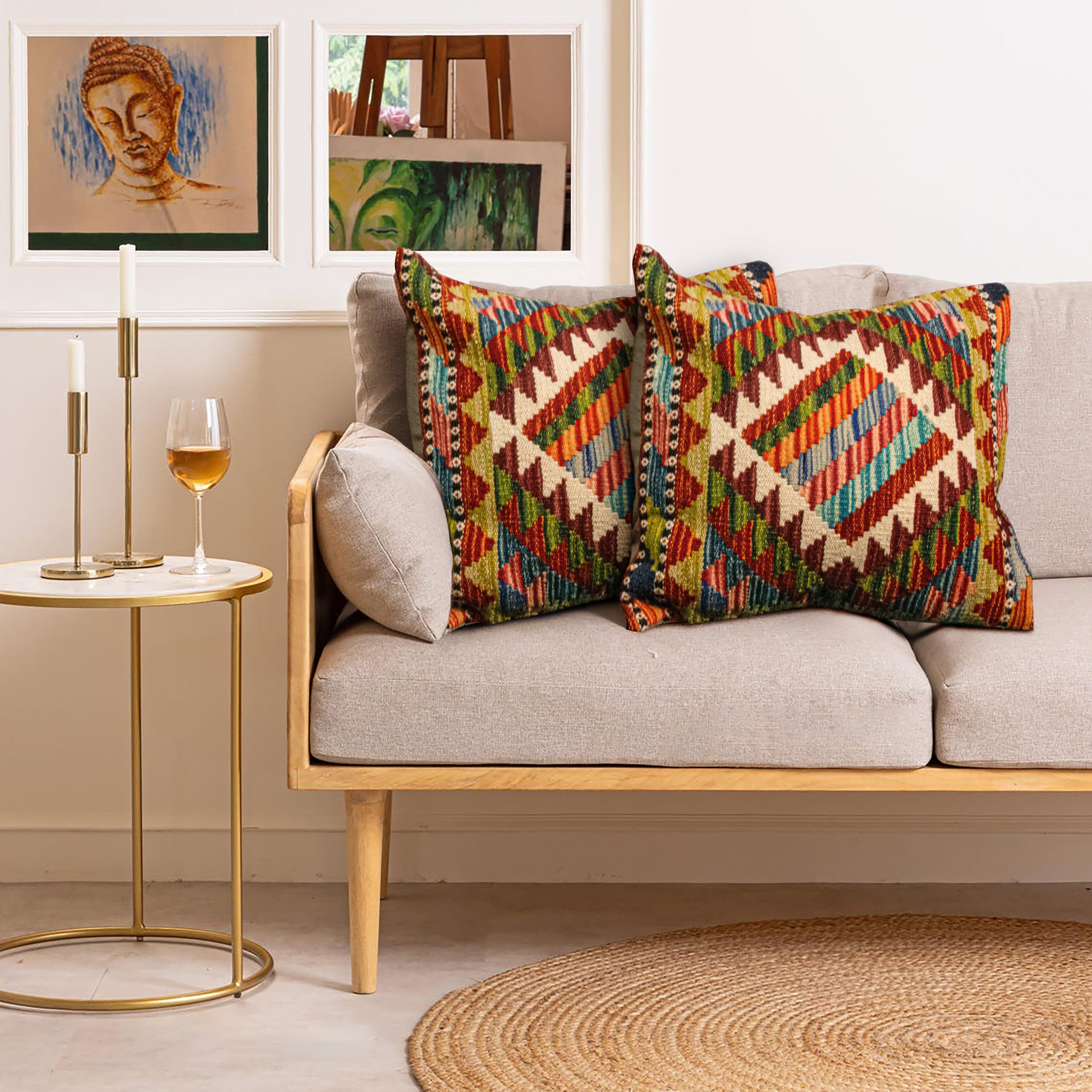 Set of 2 Hand Knotted Wool Kilim Pillow