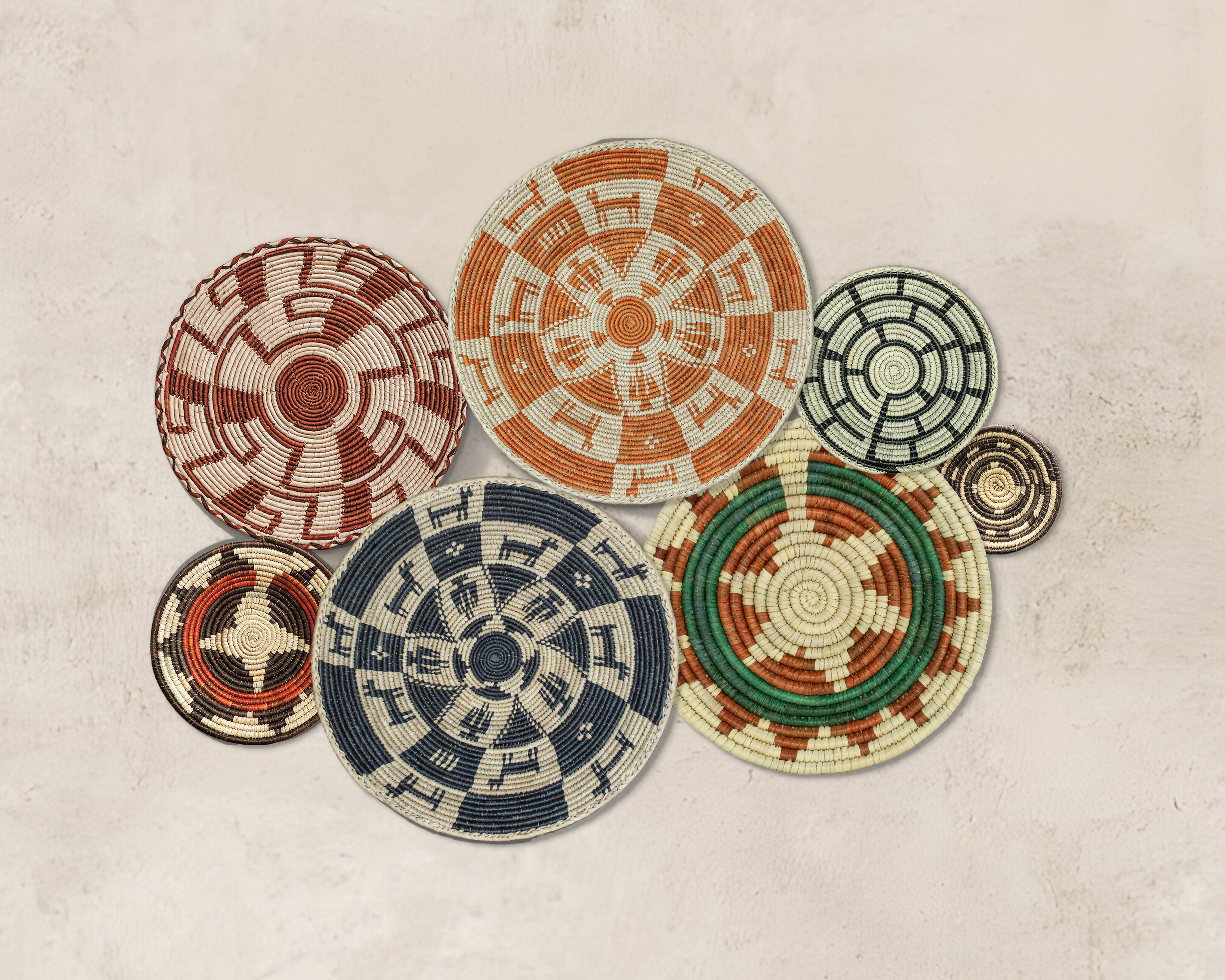 Set of 7 Handwoven wall baskets Set 45-7-N