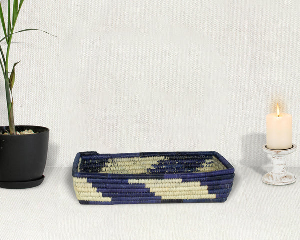 Waves Blue Woven Table Basket