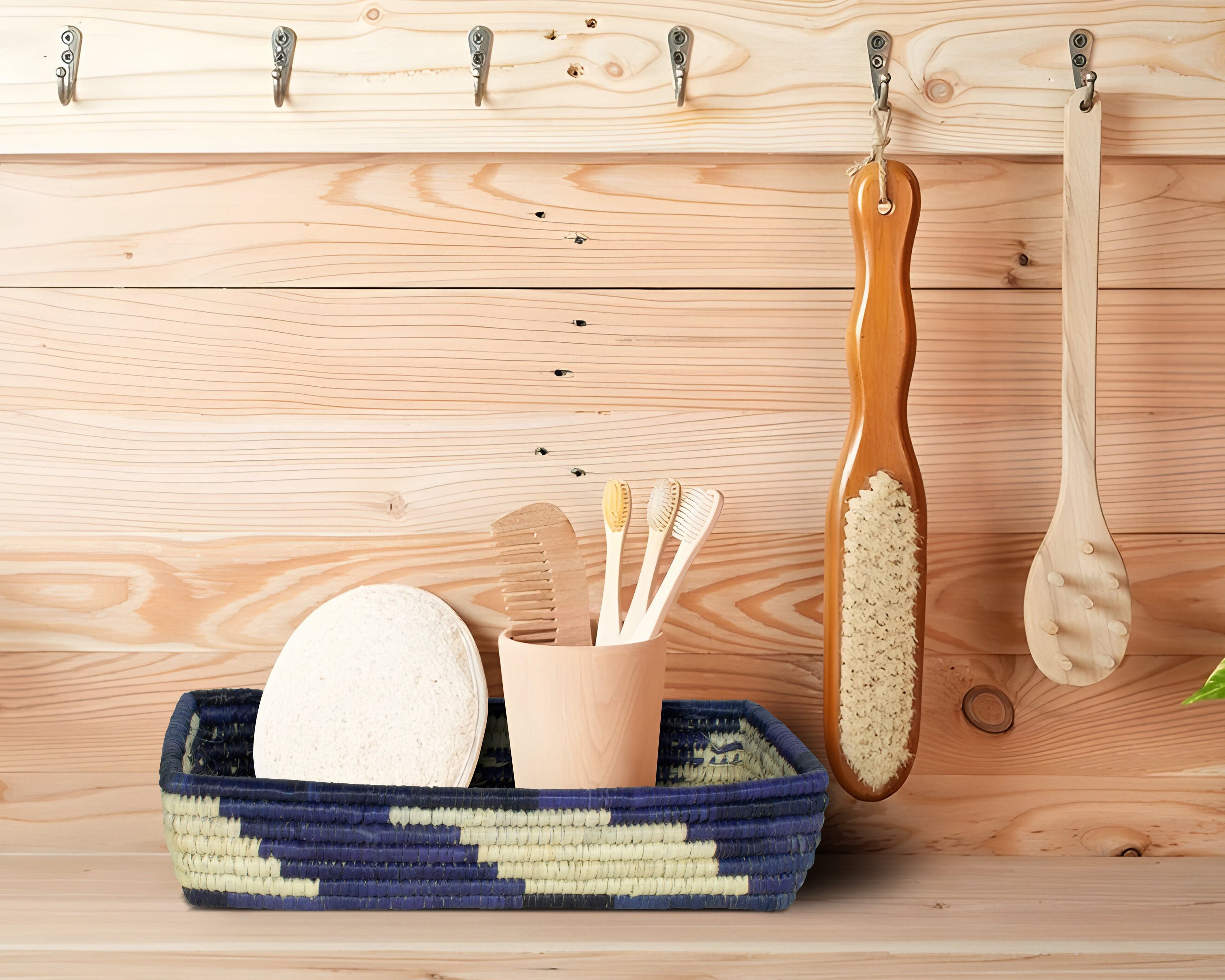 Waves Blue Woven Spoon Basket SB-1701-10