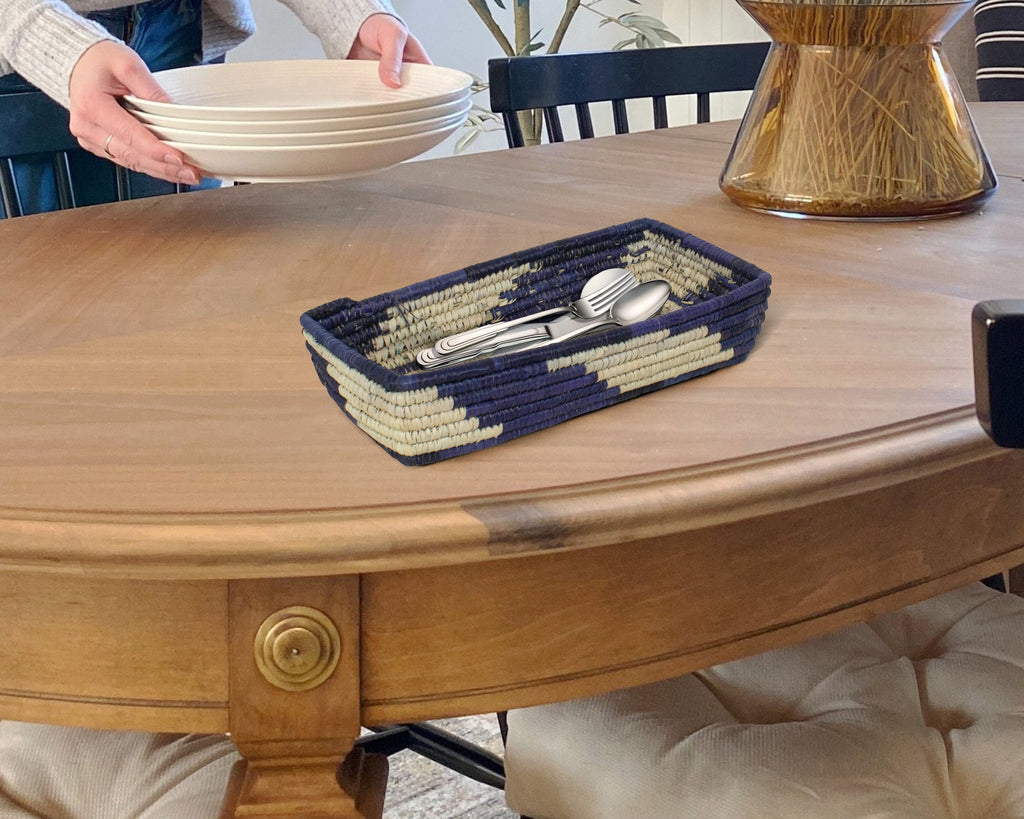 Waves Blue Woven Spoon Basket SB-1701-10