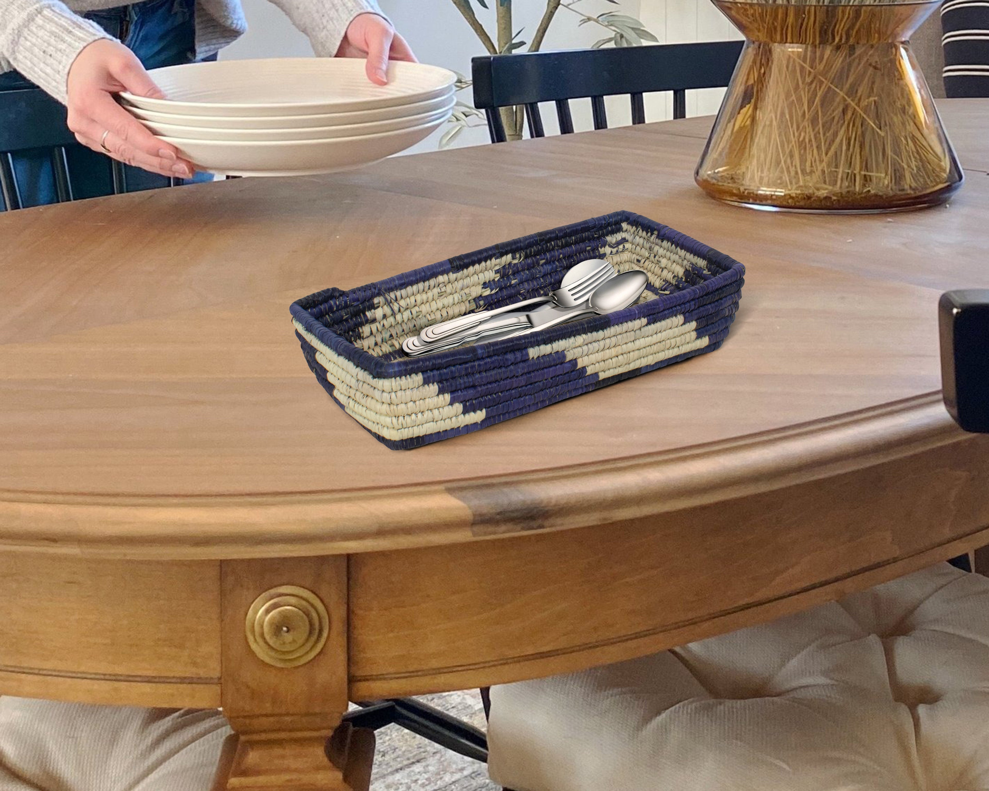 Waves Blue Woven Spoon Basket SB-1701-10