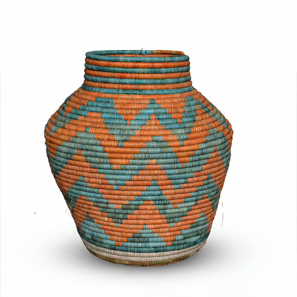Turquoise Orange Diamond Potter Vase
