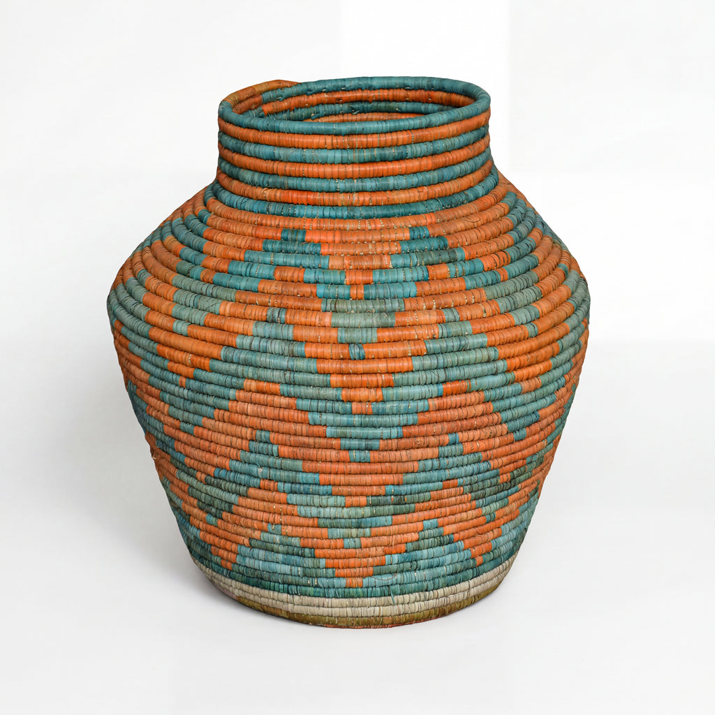 Turquoise Orange Diamond Potter Vase
