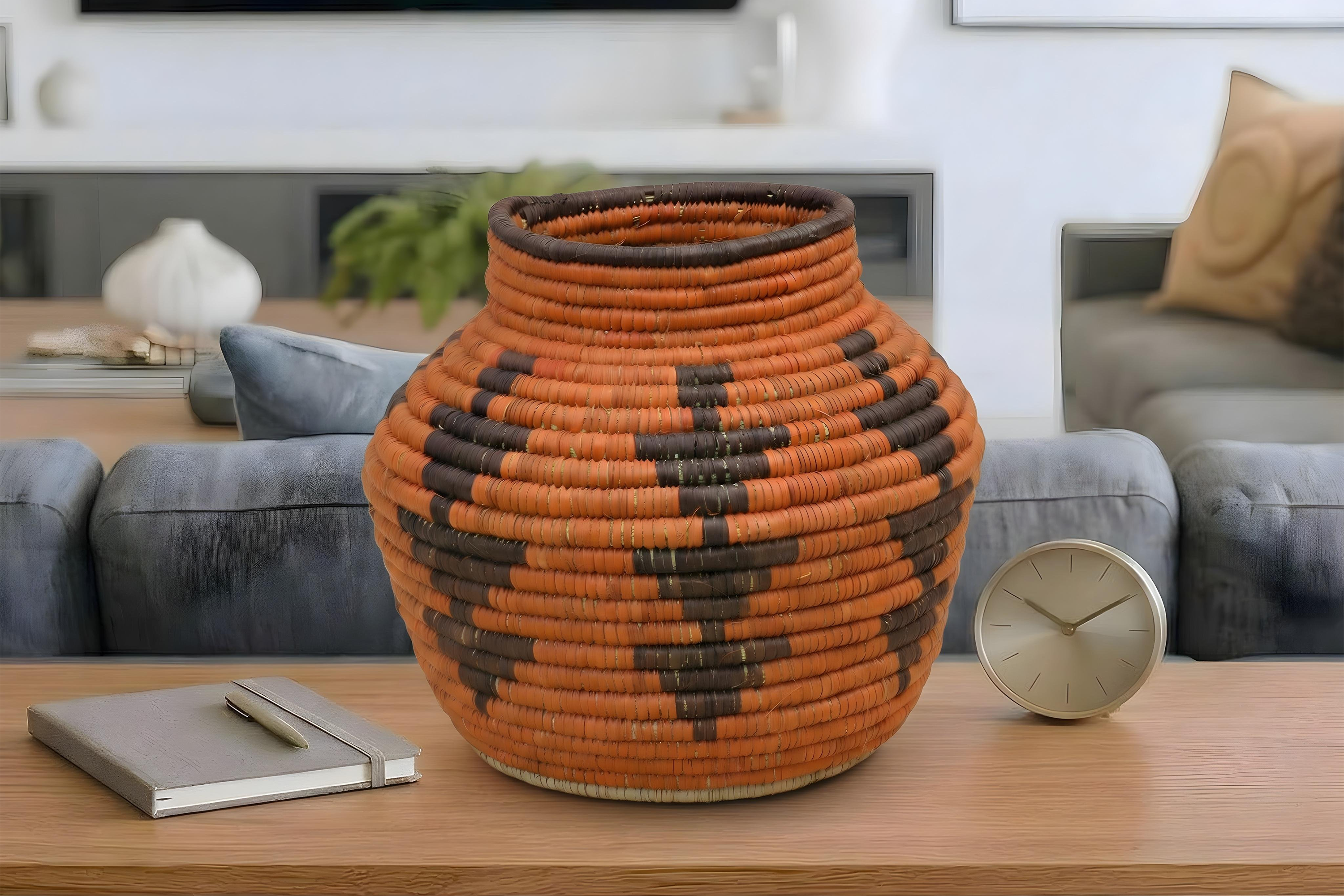 Pumpkin Brown Cross Motif Potter Basket