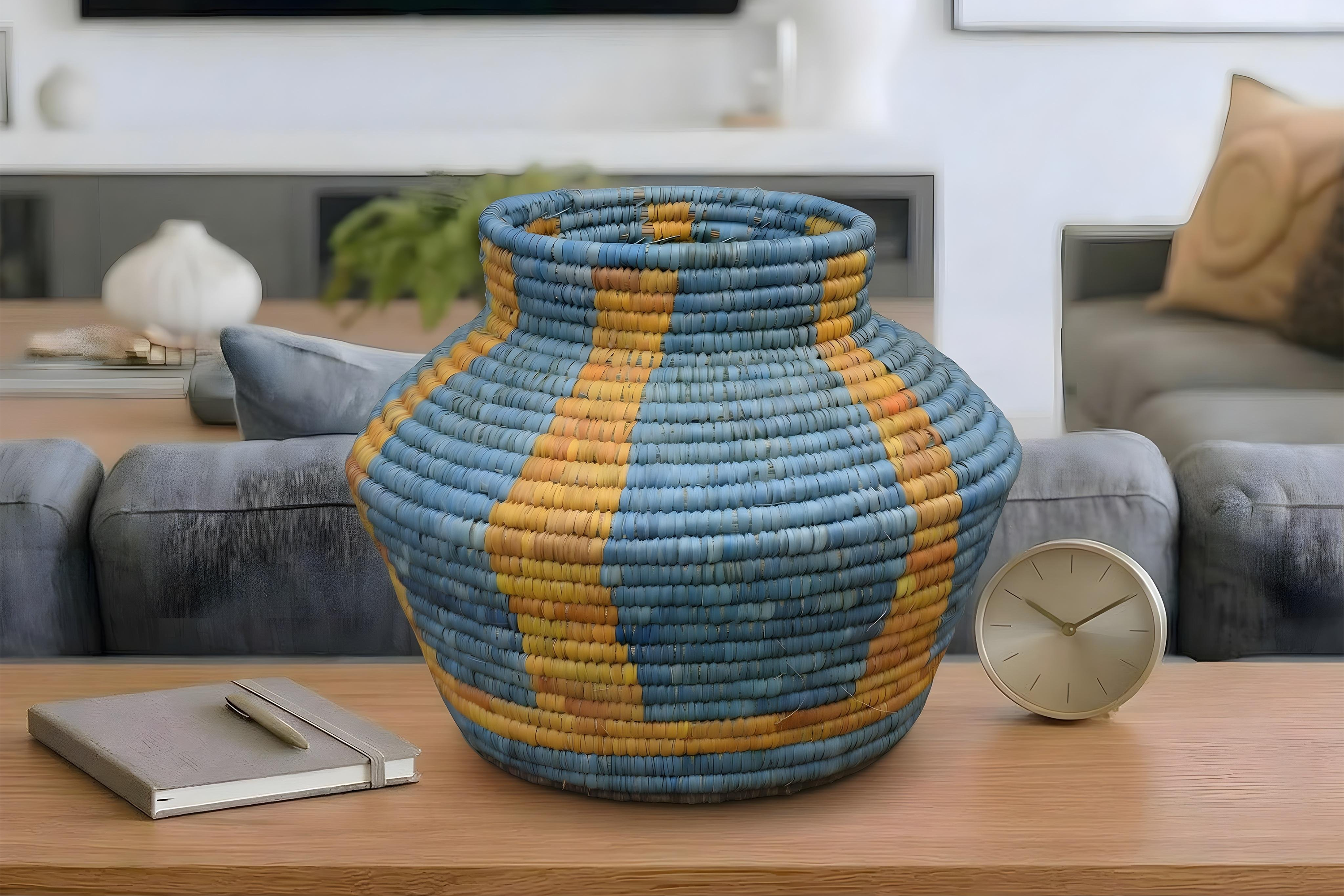 Periwinkle Blue Amber Potter Basket