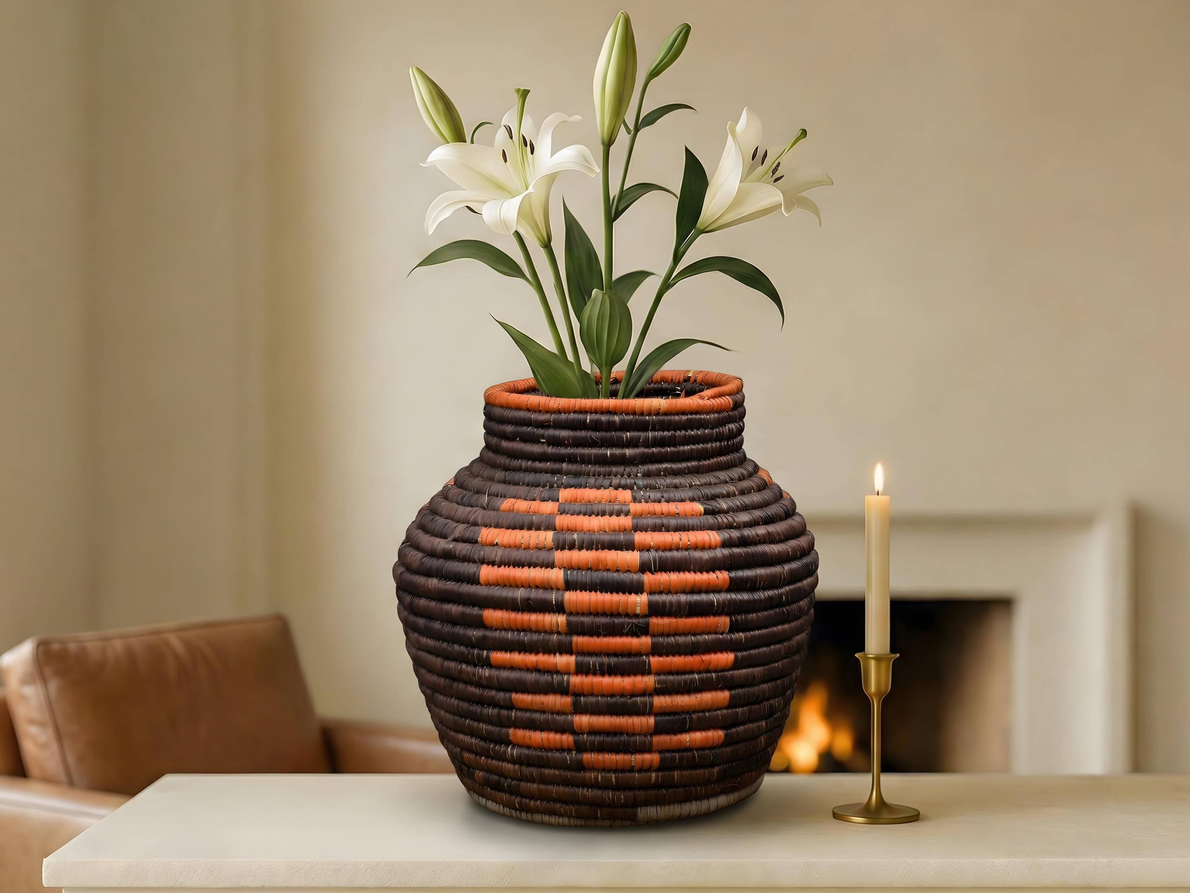 Espresso Brown Burnt Orange Diamonds Potter Basket