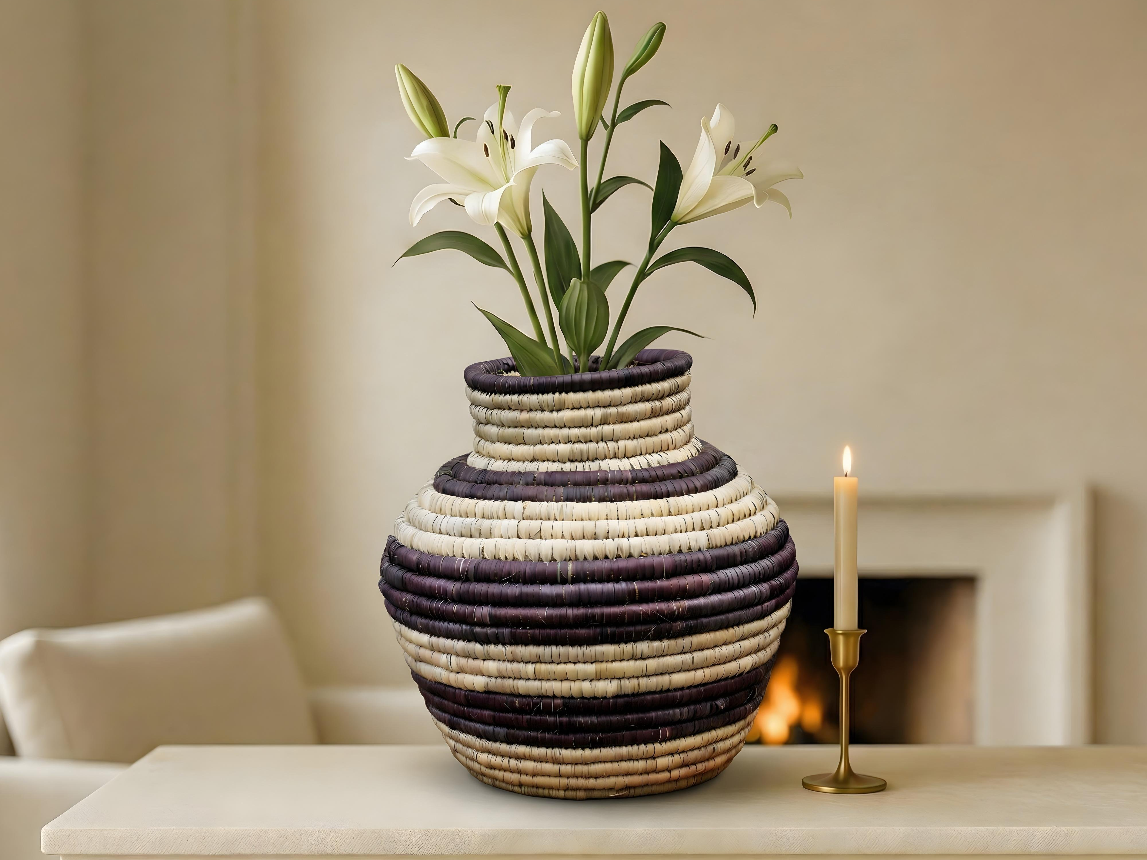 Cream Stripe Scandi Potter Basket
