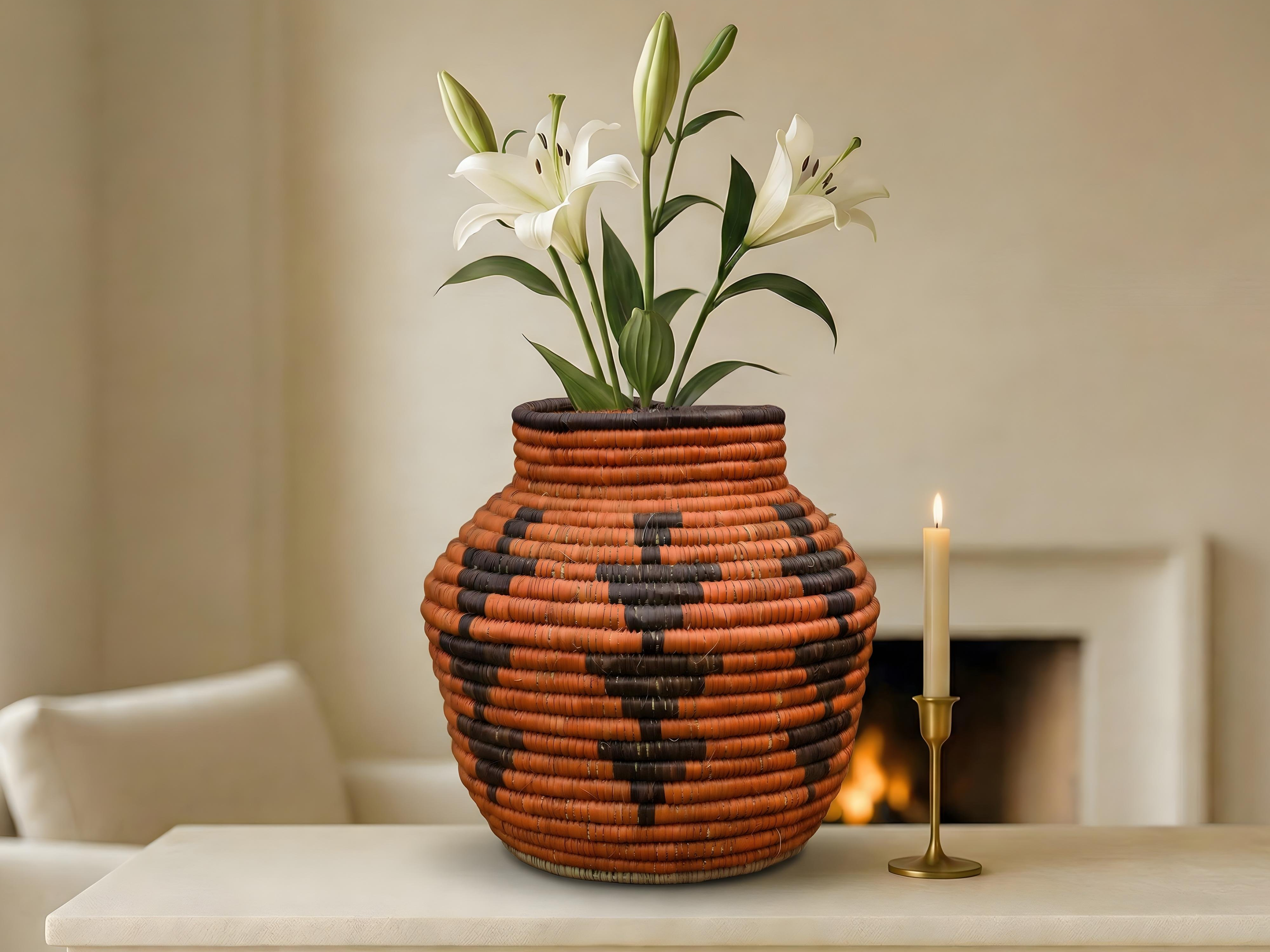 Pumpkin Brown Cross Motif Potter Basket