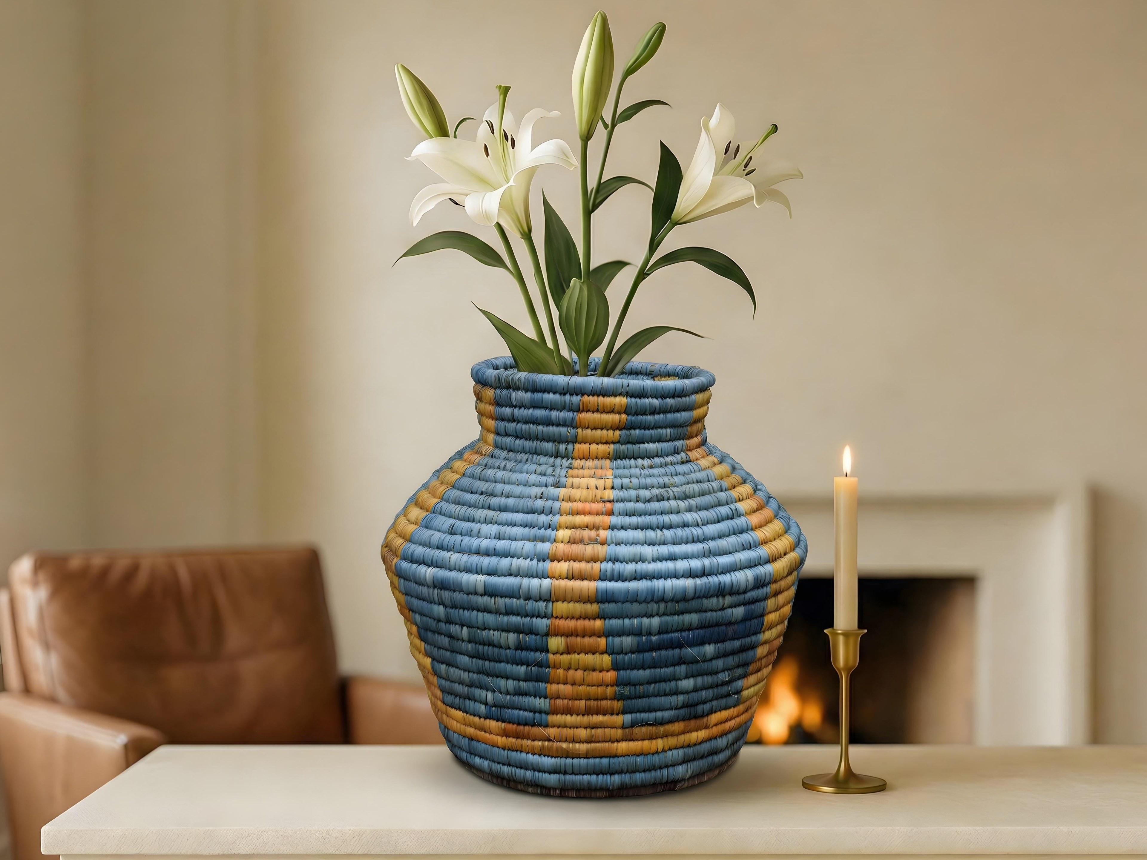 Periwinkle Blue Amber Potter Basket