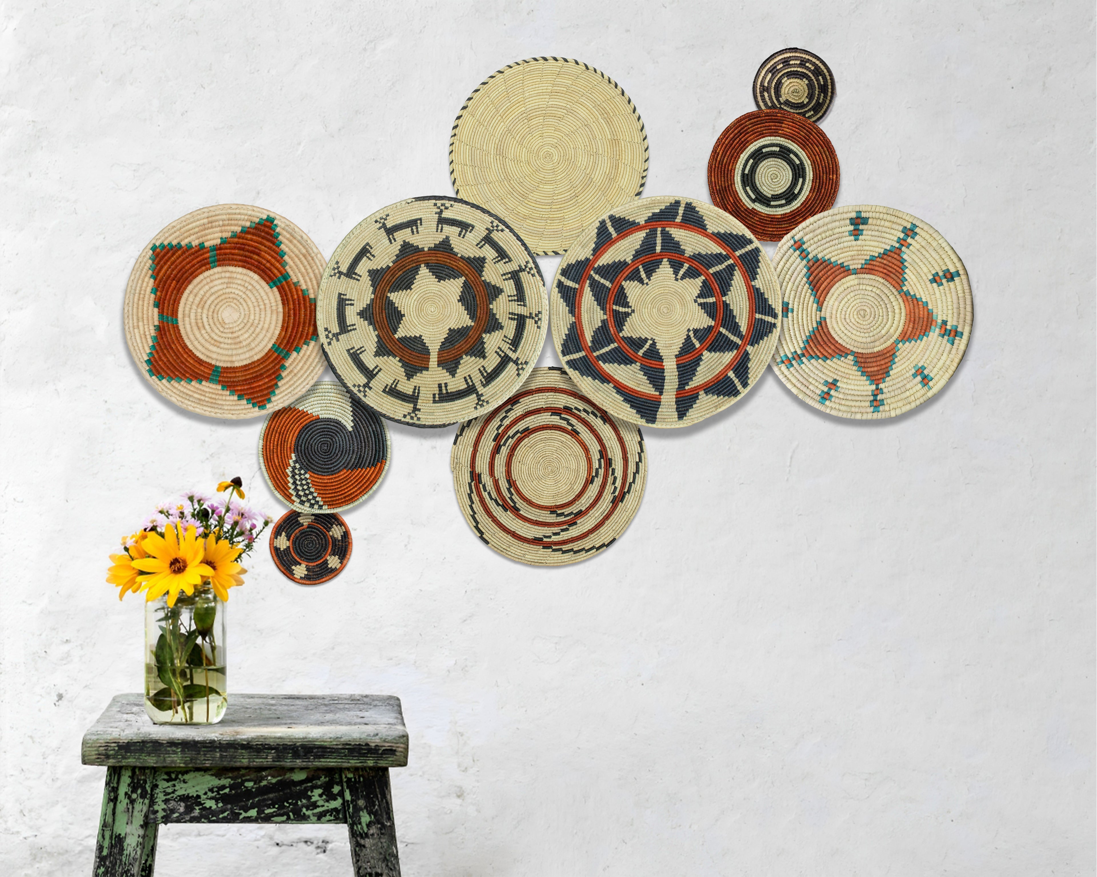 Set of 10 Handwoven wall baskets SET-404-10 N