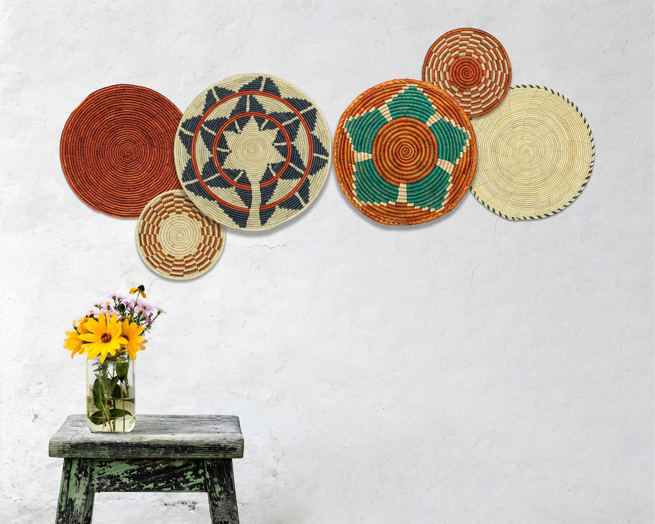 Set of 6 Handwoven wall baskets SET-276-6 N