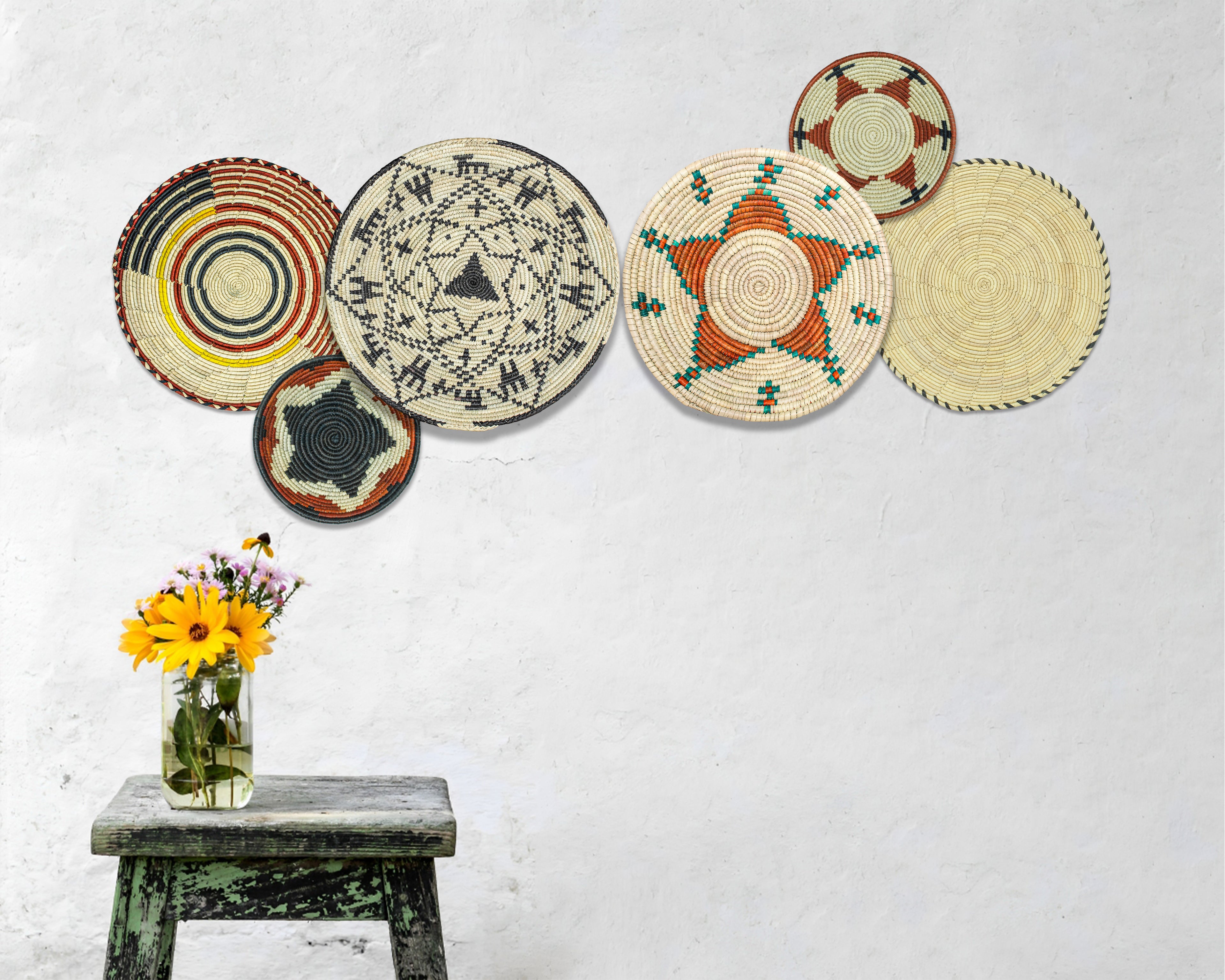 Set of 6 Handwoven wall baskets SET-274-6 N