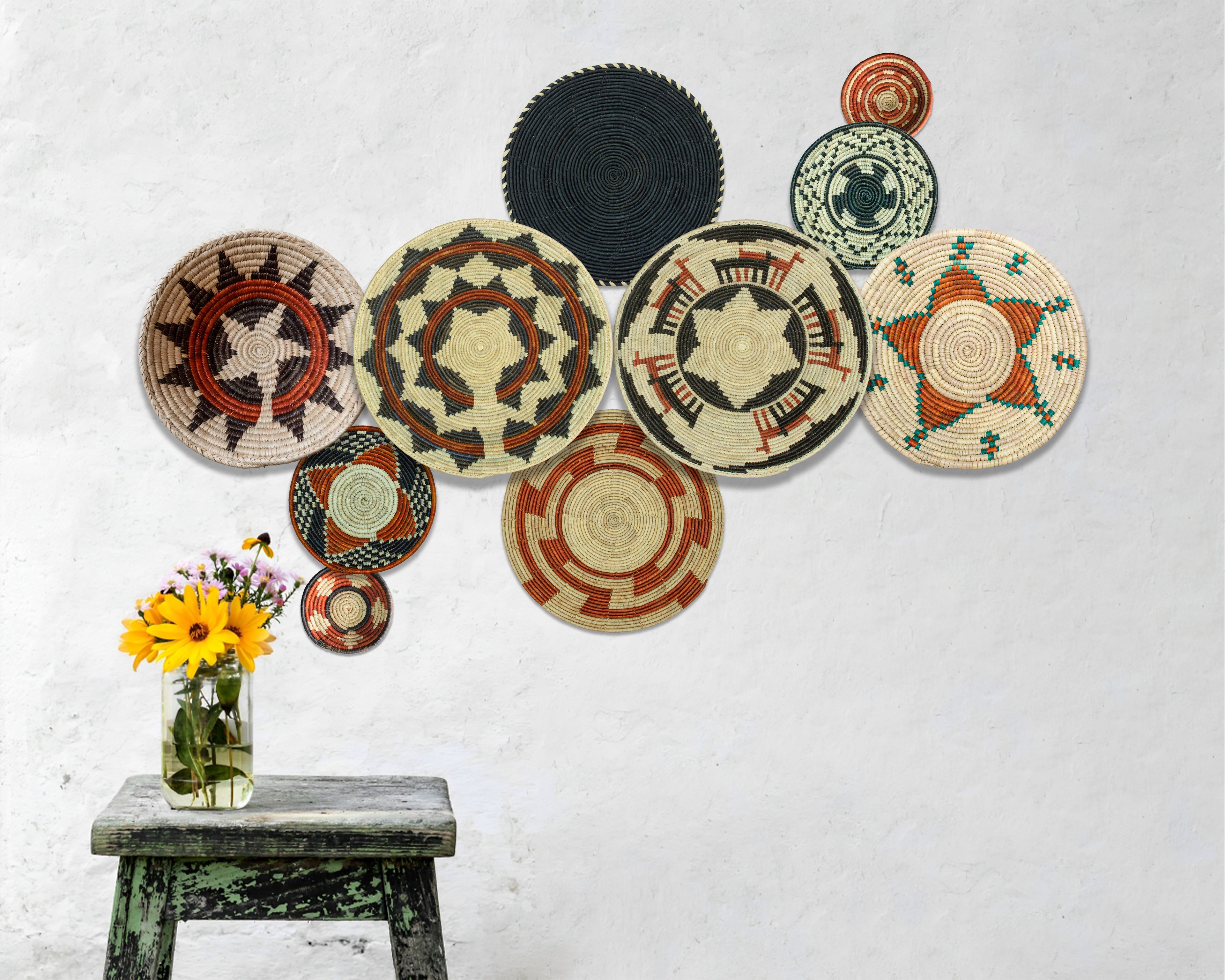 Set of 10 Handwoven wall baskets SET-405-10 N