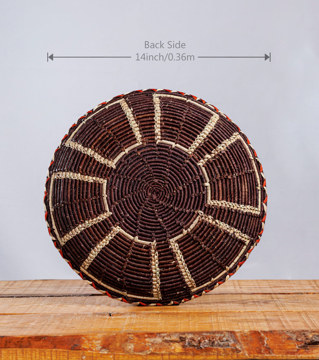 Brown Obstract Hand-Woven plate, 14-inch Diameter and 1.5-inch Depth.