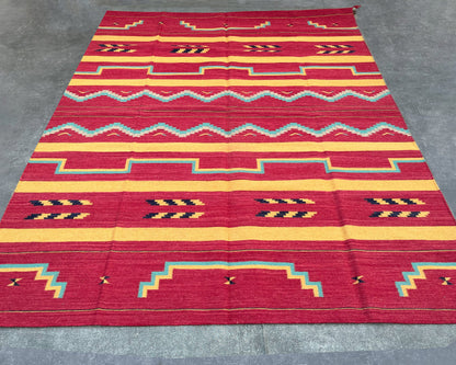 Red Rug Large Wool Flatweave Rug - 8x10 ft WD-181-80