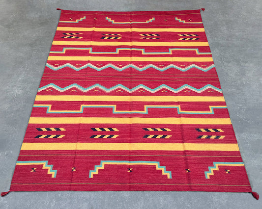 Red Rug Large Wool Flatweave Rug - 8x10 ft WD-181-80