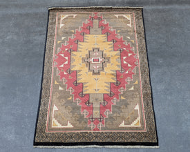 Two Grey Hills Navajo Inspired Hand-Knotted Carpet - 6x4 ft