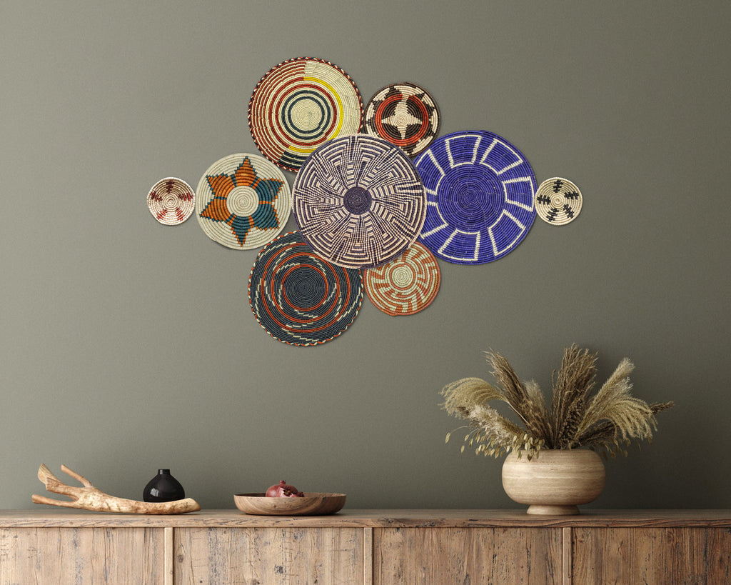 Set of 9 Handwoven wall baskets SET-19-9 N