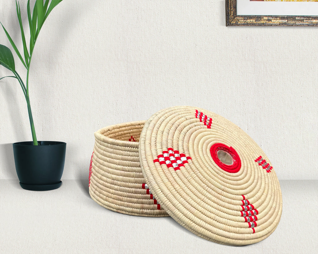 Coral Medallions Lidded Basket