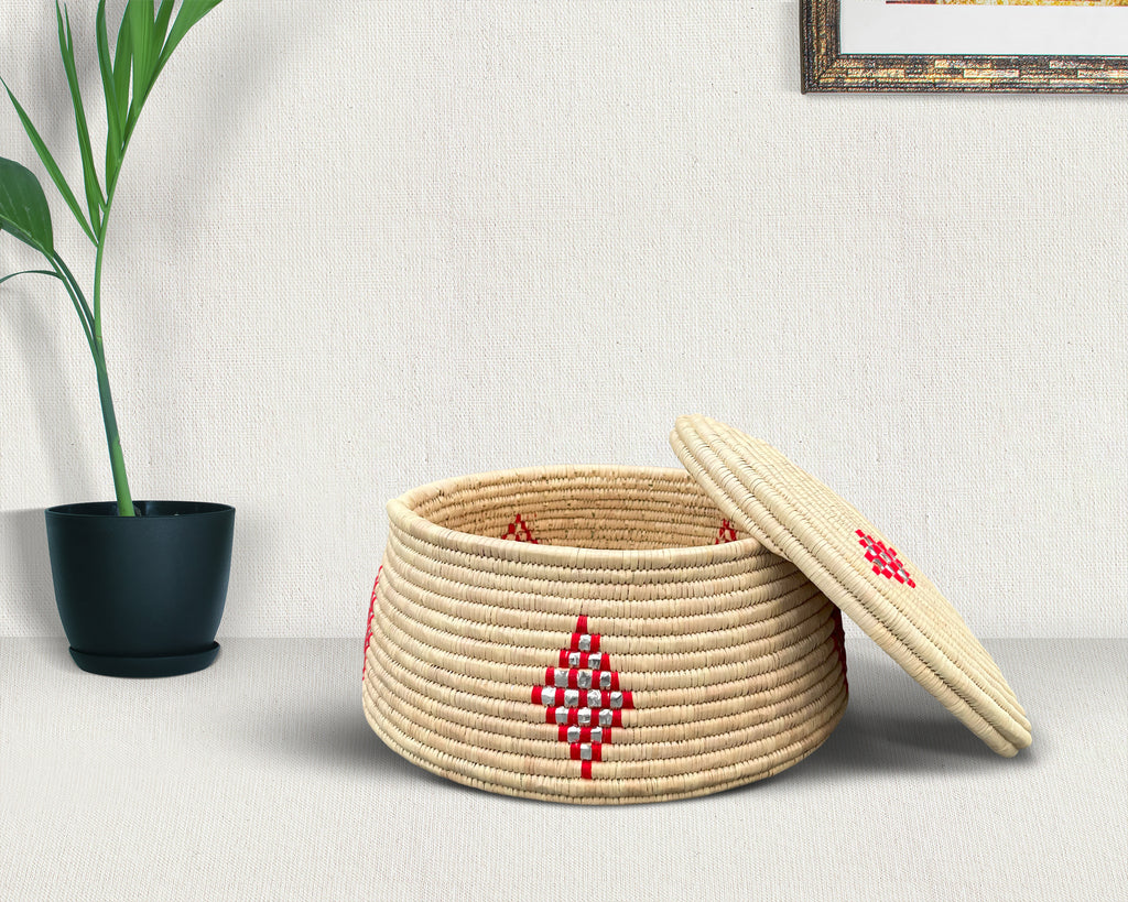 Coral Medallions Lidded Basket